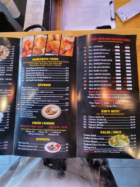 Menu at The Moody Crab restaurant, Decatur