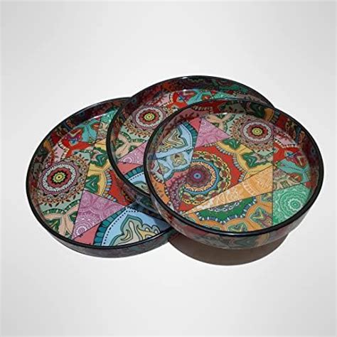 Swadeshi Blessings Wooden Serving Tray Set- Handcrafted & Hand-Painted ...