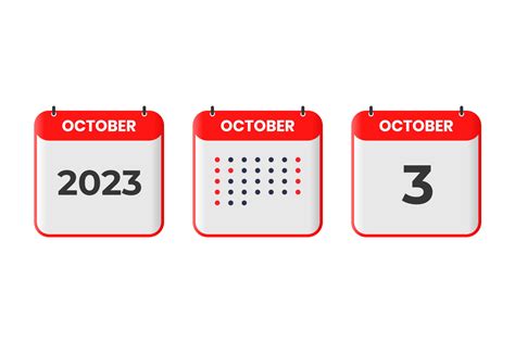 3 de octubre icono de diseño de calendario. calendario 2023, cita ...