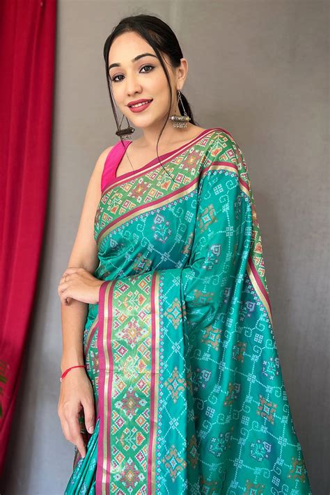 Buy Seafoam Blue Patola Saree 52124 Online | Karagiri