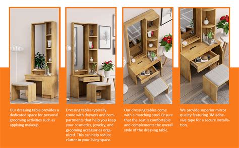 Bniture Wooden Dressing Table for Bedroom with 2 Drawer, Mirror and ...