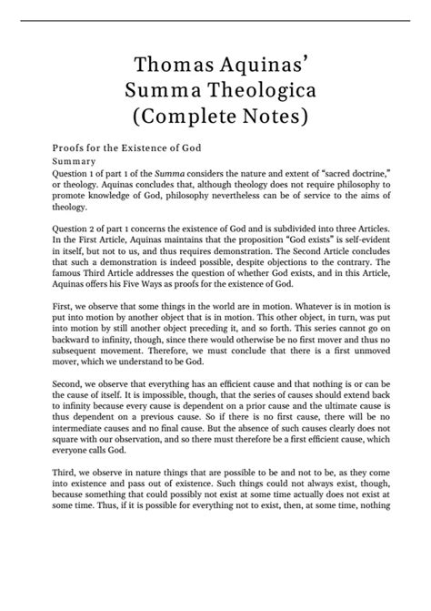 Summary Thomas Aquinas' Summa Theologica (The Complete Notes ...