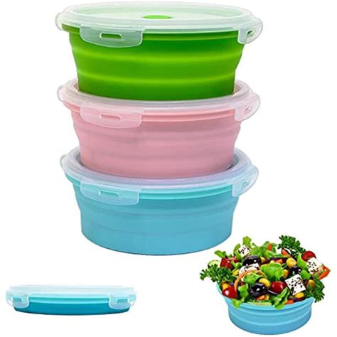 Round Silicone Food Storage Containers with Lids, 1/3 Pack Set 40oz/1200ml Collapsible Meal Prep ...