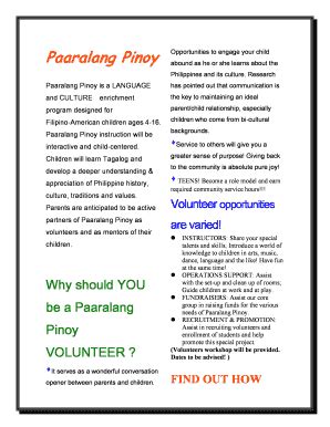 Fillable Online 2008 Paaralang Pinoy Volunteer Form - Catholic Web Fax ...