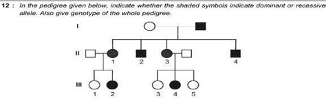 in the Pedigree given below, indicate whether the shaded symbols ...