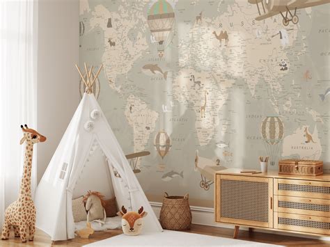 Kids Map of the World Peel and Stick Wall Mural