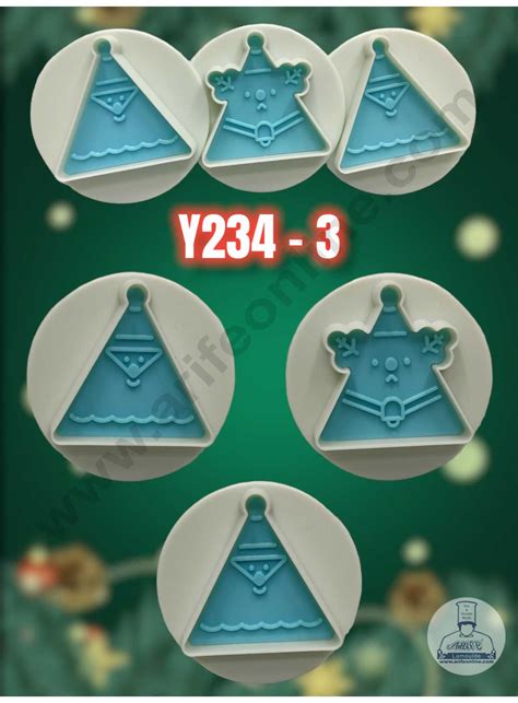 CAKE DECOR™ 3 pcs Christmas Theme Plastic Plunger Cutters Biscuit Cutt ...