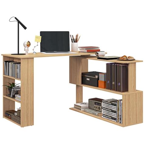 Homcom L Shaped Corner Desk 360 Degree Rotating Home Office ...