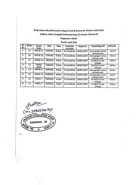 IGNOU-RC-Chennai - About Us - Counselling Schedule