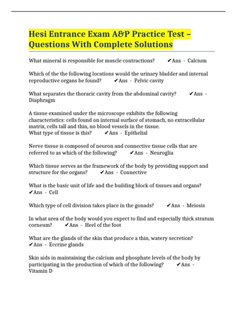 Hesi Entrance Exam A&P Practice Test – Questions With Complete ...