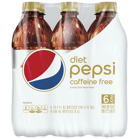 Diet Pepsi Cola Caffeine Free Soda Pop, 16.9 oz, 6 Pack Bottles ...