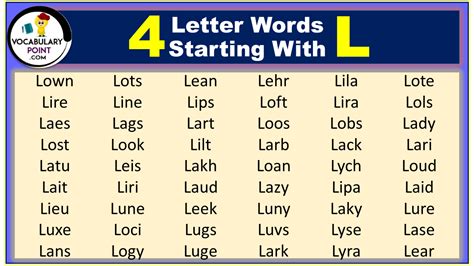 4 Letter Words Starting with L - Vocabulary Point