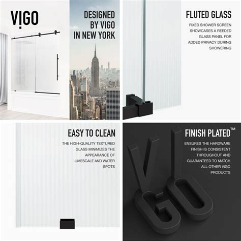 VIGO Elan E-Class Matte Black 56-in to 60-in W x 66-in H Frameless ...