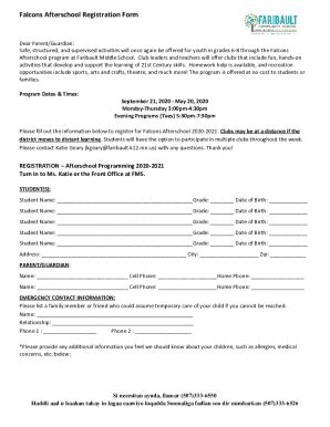 Fillable Online Falcons Afterschool Registration Form Fax Email Print ...