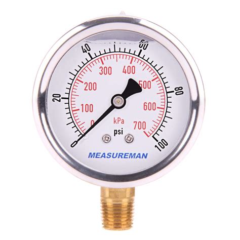 Measureman 2-1/2" Dial Size, Glycerin Filled Pressure Gauge, 0-100psi ...