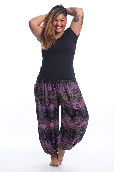 Plus Size Paisley Women's Harem Pants in Purple