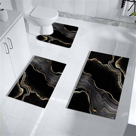 Amazon.com: MUGINYU Black Gold Bathroom Rugs Sets 3 Piece Abstract Bath ...