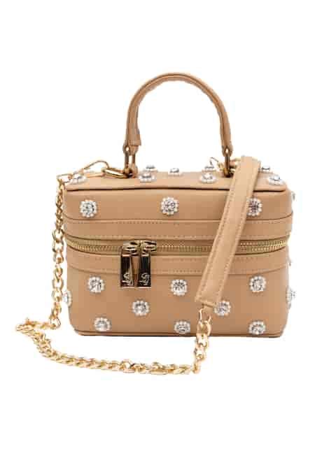 Buy Beige Pearls, Stones And Embroidered Handbag by SG Collection by ...