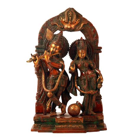 Radha Krishna With Arch Copper Finish – Divine Decorative Brass Idol ...