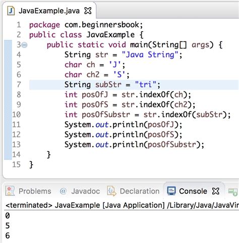Java String indexOf() Method with example