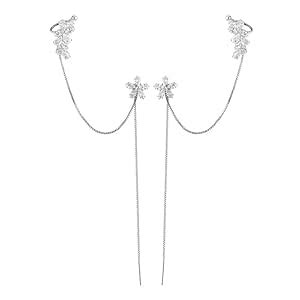 Vembley Korean Silver-plated Floral Stone Studded Ear Cuff With Long ...