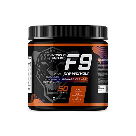 Muscle Asylum F9 Pre-Workout - 50 Servings, 400gm (Orange Flavor ...
