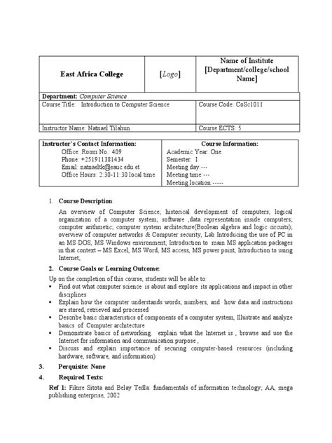 Image result for Computer Science Course Outline