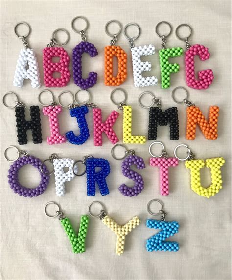 Personalized Colorful Beaded Keychain, Custom Letter Keychain, Keychain ...
