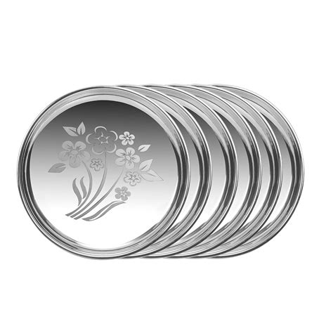 Sorabh LKP 8 Stainless Steel Kanchan Round Plate/Thali 24 g (Laser, Set ...