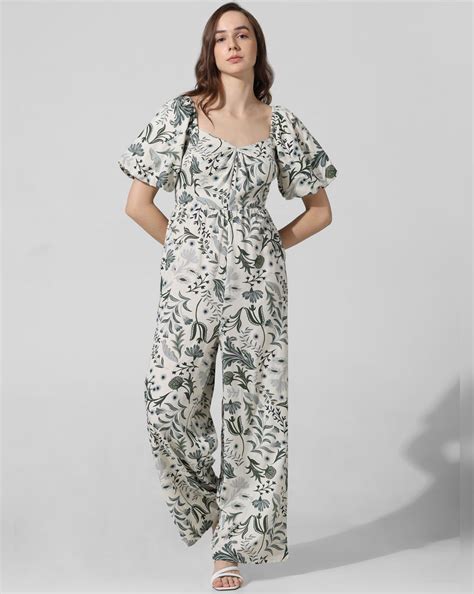 White Printed Cotton Jumpsuit