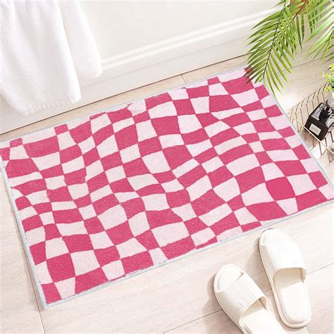 Amazon.com: HYPEECE Pink Bathroom Rugs, Irregular Checkered Rug Preppy ...