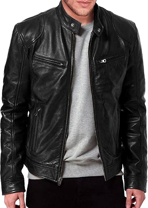 HANDSY Leather Jackets For Men - Leather Motorcycle Jacket Men -leather ...