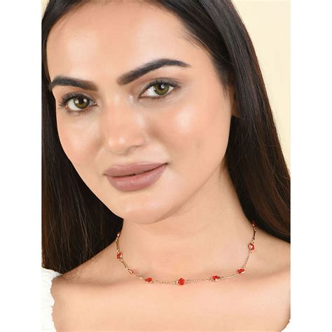 Buy Toniq Gold Plated Geometric Shape Red Color Stone Party Wear ...
