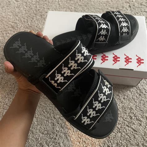 Kappa Women's White and Black Slides | Depop