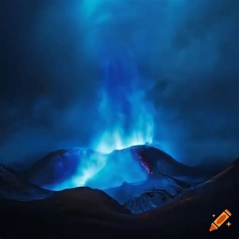 Realistic volcano with blue lava on Craiyon
