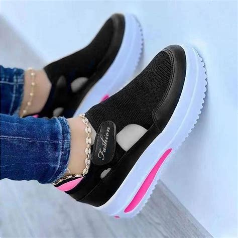 Women's Blue and Pink Breathable Mesh Slip-On Wedge Sneakers with Air ...