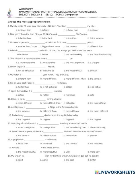 Image result for Comparison Test Worksheets