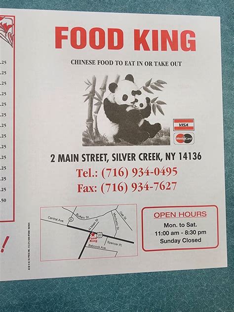 Menu at Food King restaurant, Silver Creek