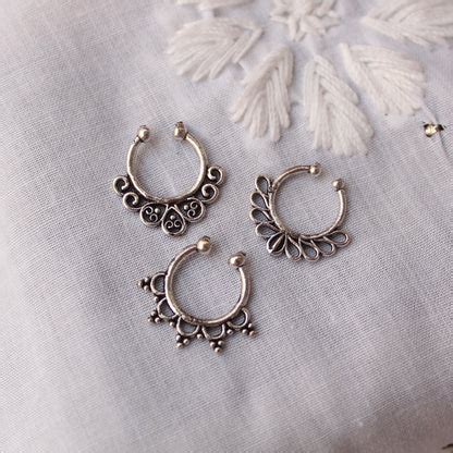 (Set of 3) Oxidised Silver Press-on Nose Rings – GO ESTHETE