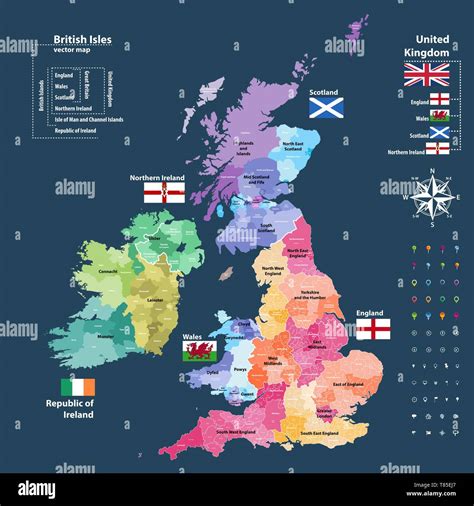 vector map of British Isles administrative divisions colored by ...