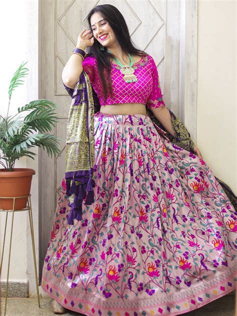 Purple Color Weaving Zari Work Jacquard Paithani Lehenga Cho