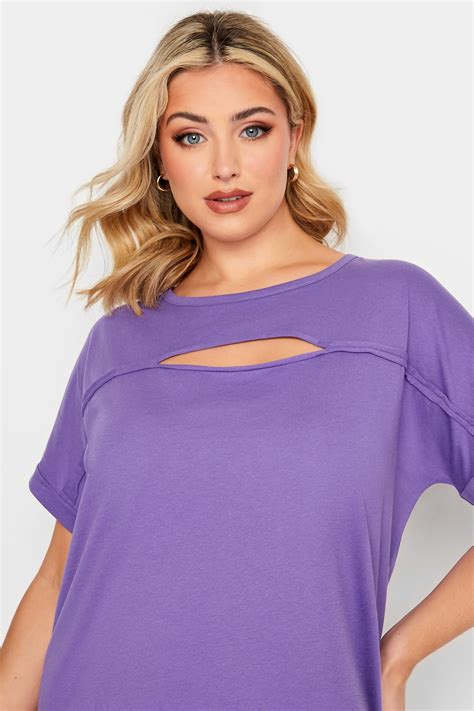 YOURS Plus Size Purple Cut Out T-Shirt | Yours Clothing
