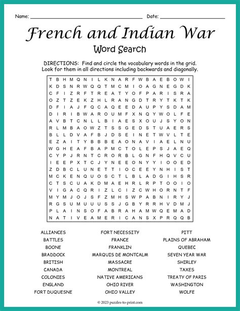 French And Indian War For Kids Worksheets