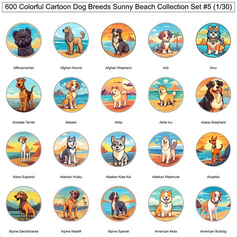 Colorful Dog Breeds Cartoon Characters Sunny Beach Bundle Collection ...