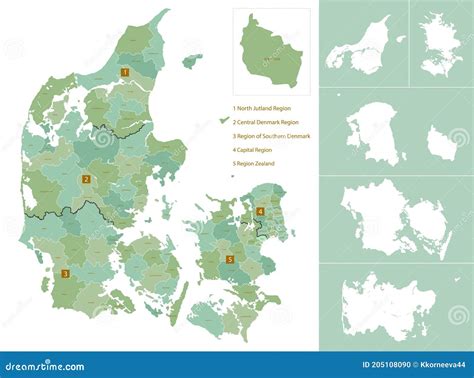 Detailed Map of Denmark with Administrative Divisions into Regions, Major Cities of the Country ...