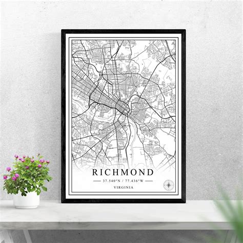 Richmond City Map Digital Download Black and White Print Design of ...