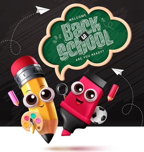 School elements character clipart poster design back to school greeting ...