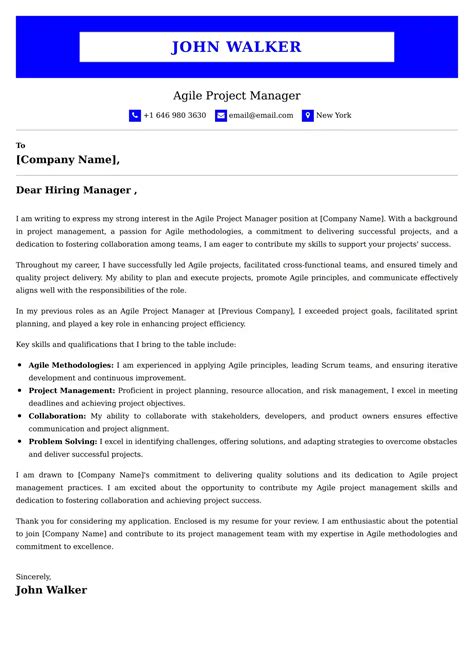 Agile Project Manager Cover Letter Examples India