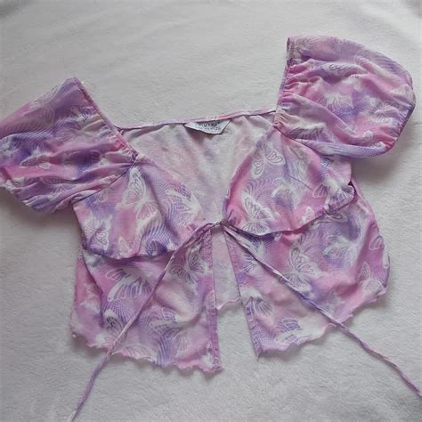 pink butterfly tie-up crop top ˏˋ°•*⁀ details: -... - Depop