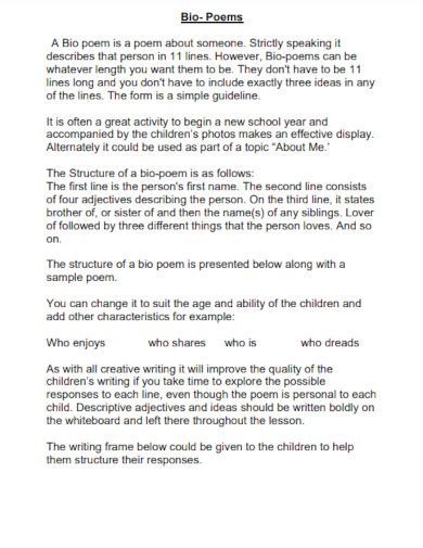 Image result for Bio Poem Examples